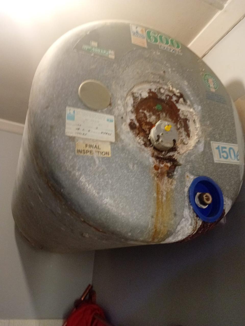 Damaged and leaking electric geyser